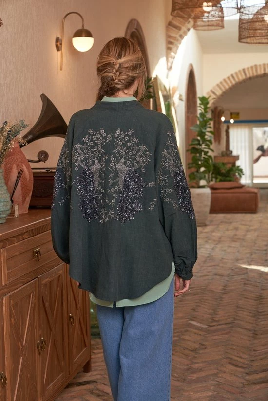 Merkloos Shiva Mode Blouse Dames Kimono Pauw Geborduurde 1 Merkloos Shiva Mode Blouse Dames Kimono Pauw Geborduurde