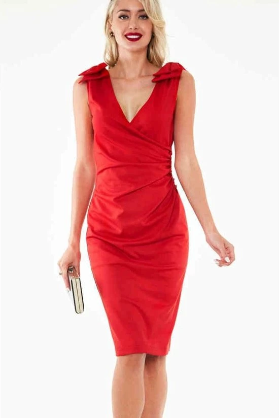 Voodoo Vixen Kokerjurk -S- Sheree Bow Rood 4 Voodoo Vixen Kokerjurk -S- Sheree Bow Rood - Afbeelding 4