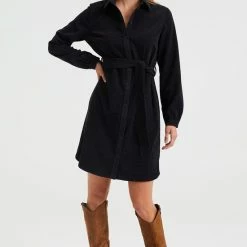 WE Fashion Dames Corduroy Overhemdjurk Met Strikceintuur -Dameskleding Verkoop 550x824 50
