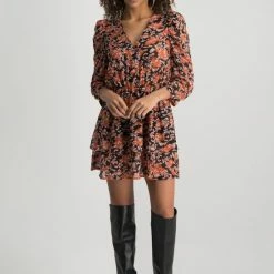 Colourful Rebel Ivy Flower Jurk Oranje Dames - Wijduitlopende Fit - Polyester - L