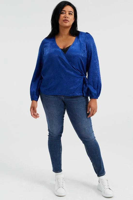 WE Fashion Dames Overslagblouse Met Jacquard Dessin - Curve 2 WE Fashion Dames Overslagblouse Met Jacquard Dessin - Curve - Afbeelding 2