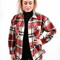 Merkloos Lumber Jacket | Jas Dames | Houthakkers Jas | Ruitjes | Stoer | Oversized | Kleur Rood | Maat S -Dameskleding Verkoop 550x825 487