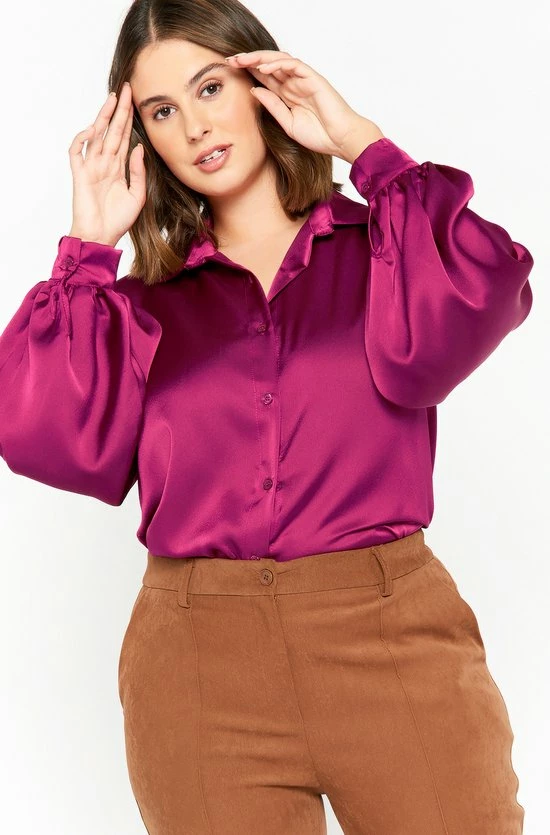 LOLALIZA Satijnen Hemd Met Pofmouwen - Paars - Maat 44 2 LOLALIZA Satijnen Hemd Met Pofmouwen - Paars - Maat 44 - Afbeelding 2